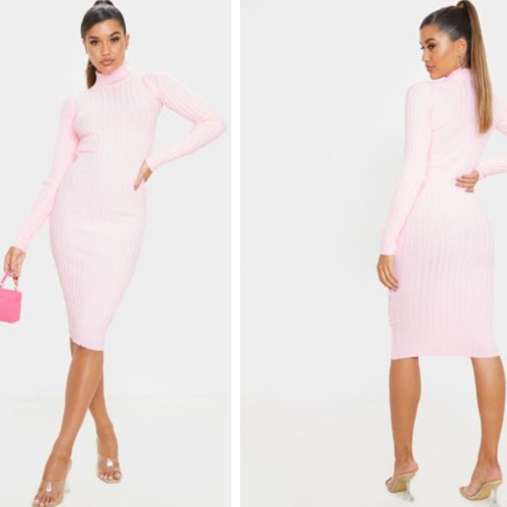 Blush Stretch Knitted Bodycon Midi Dress